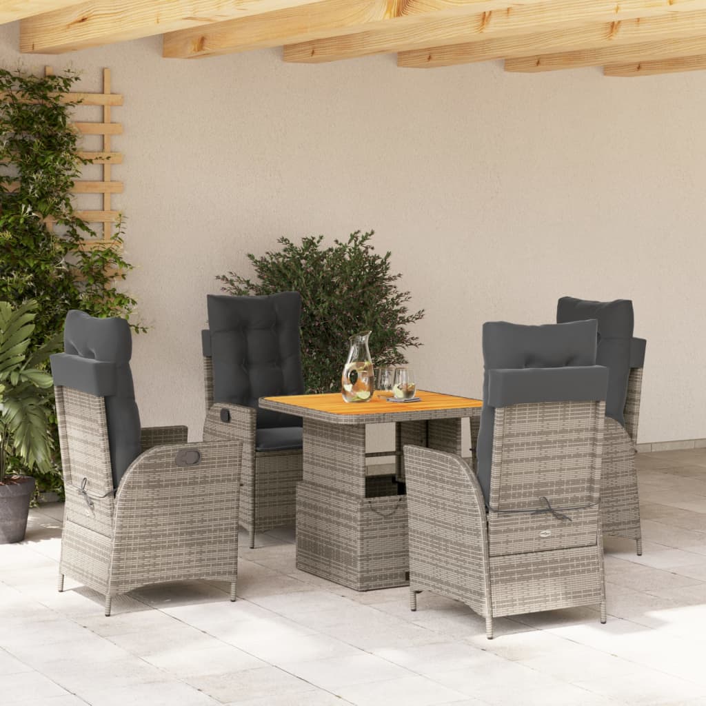 Ensemble à manger de jardin 5 pcs coussins gris résine tressée