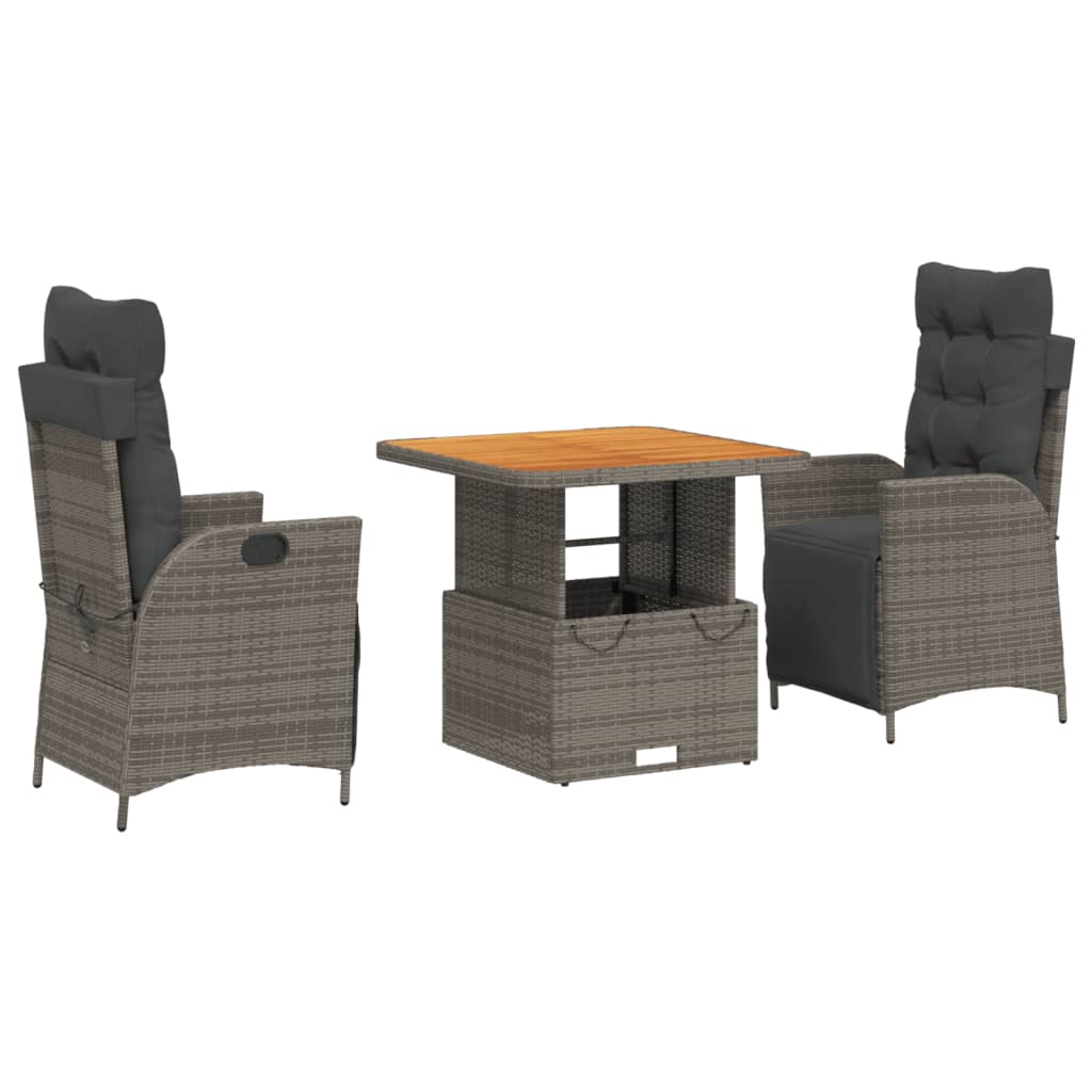 Ensemble à manger de jardin 3 pcs coussins gris résine tressée