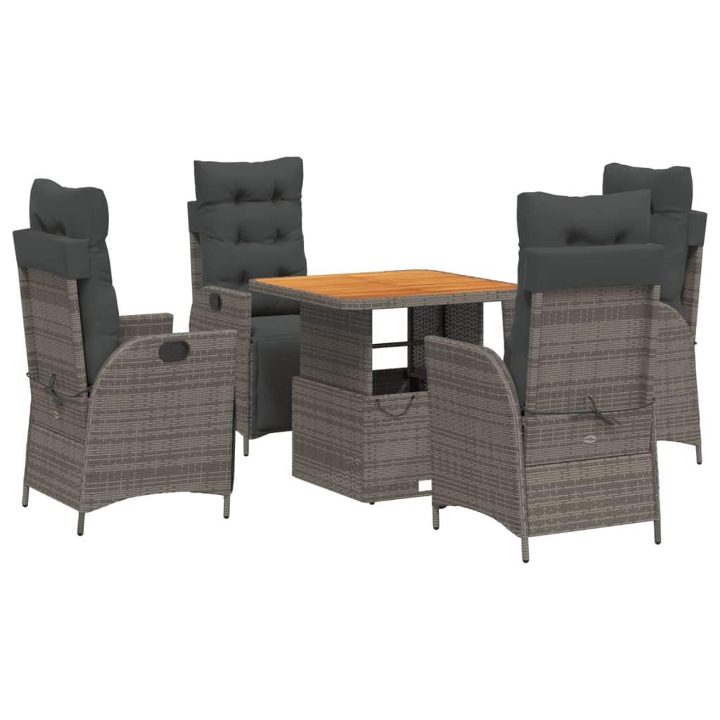 Ensemble à manger de jardin 5 pcs coussins gris résine tressée