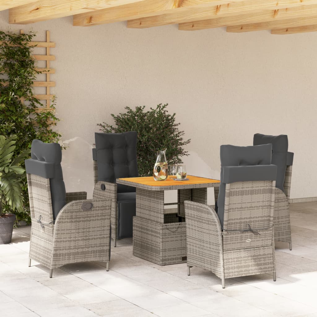 Ensemble à manger de jardin 5 pcs coussins gris résine tressée