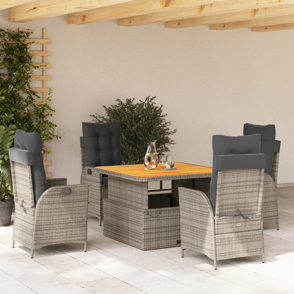 Ensemble à manger de jardin 5 pcs coussins gris résine tressée