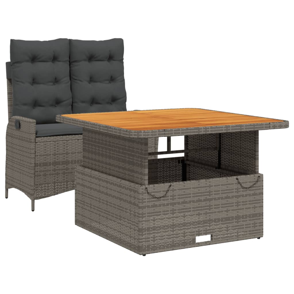 Ensemble à manger de jardin et coussins 2 pcs gris rotin