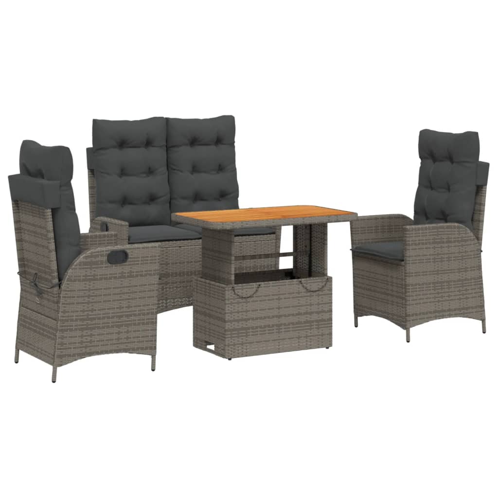 Ensemble à manger jardin 4pcs et coussins Gris Résine tressée