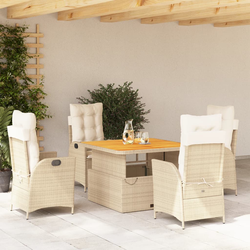 Ensemble à manger de jardin avec coussins 5pcs Beige poly rotin