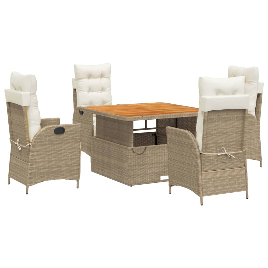 Ensemble à manger de jardin avec coussins 5pcs Beige poly rotin