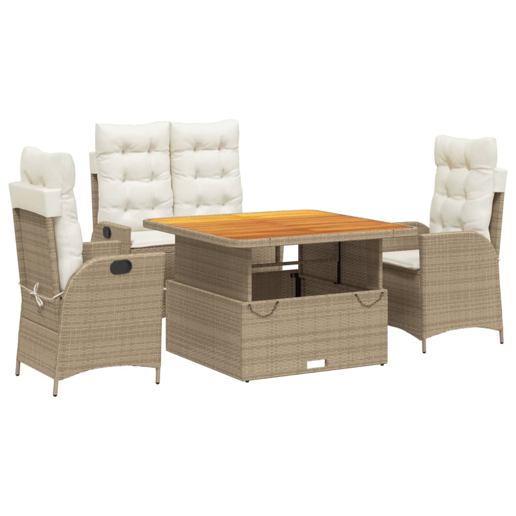 Ensemble à manger de jardin coussins 4 pcs beige résine tressée
