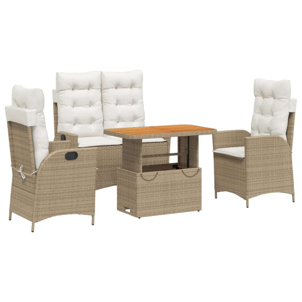 Ensemble à manger de jardin coussins 4 pcs beige résine tressée