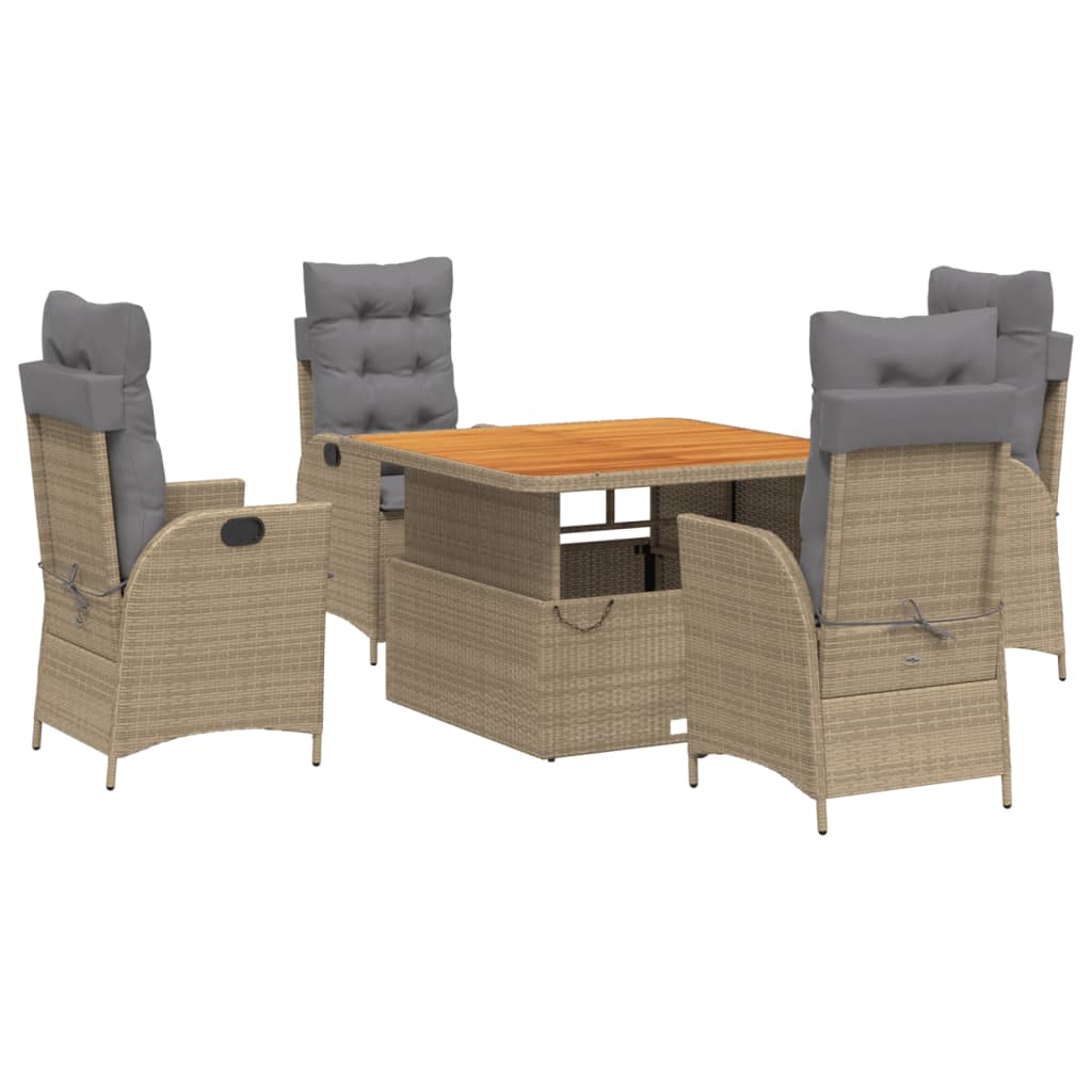 Ensemble à manger de jardin avec coussins 5pcs Beige poly rotin