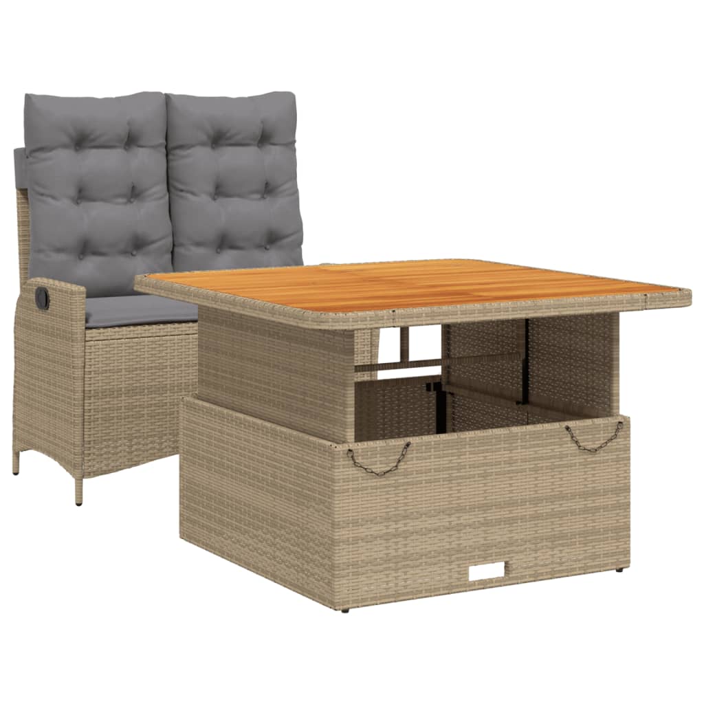Ensemble à manger de jardin et coussins 2 pcs beige poly rotin