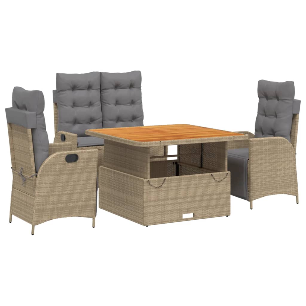 Ensemble à manger de jardin coussins 4 pcs beige résine tressée
