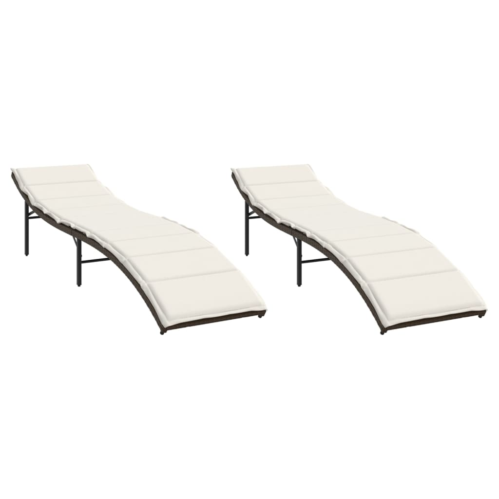 Chaises longues lot de 2 avec coussins marron résine tressée Bains de soleil vidaXL