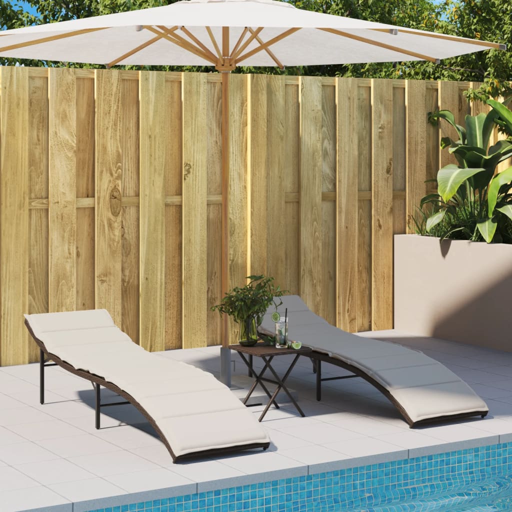 Chaises longues lot de 2 avec coussins marron résine tressée Bains de soleil vidaXL