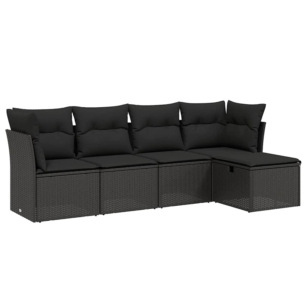 Salon de jardin 5 pcs avec coussins noir résine tressée