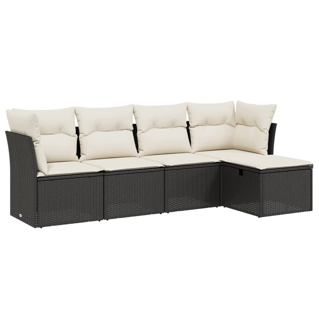 Salon de jardin 5 pcs avec coussins noir résine tressée