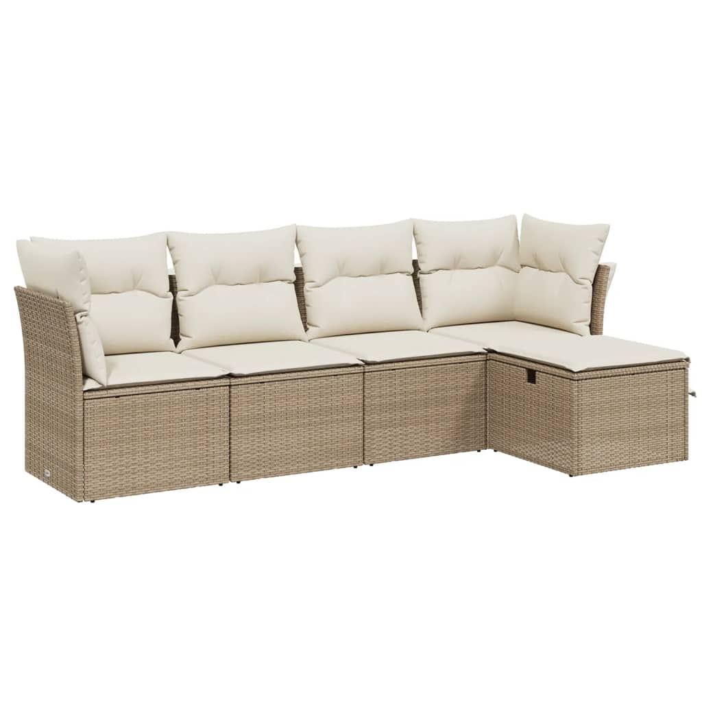 Salon de jardin avec coussins 5 pcs beige résine tressée