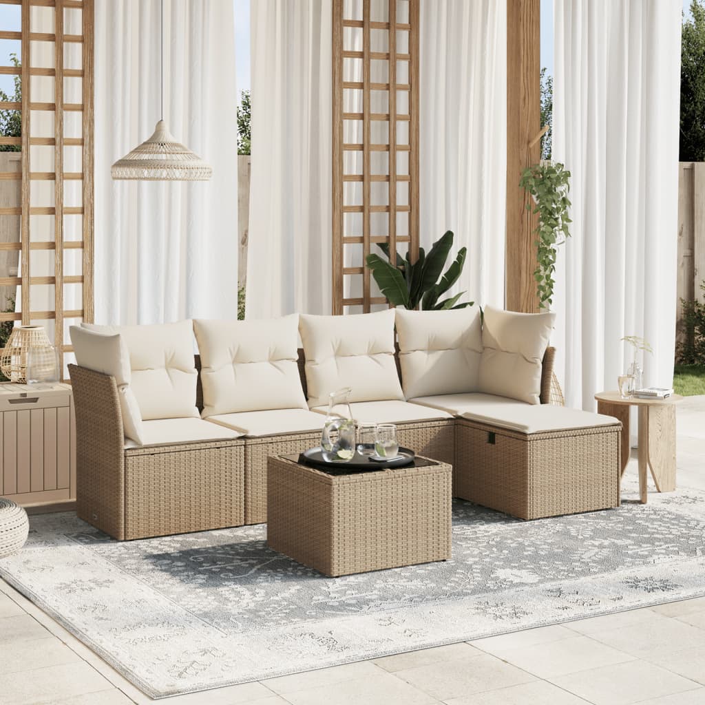 Salon de jardin avec coussins 6 pcs beige résine tressée