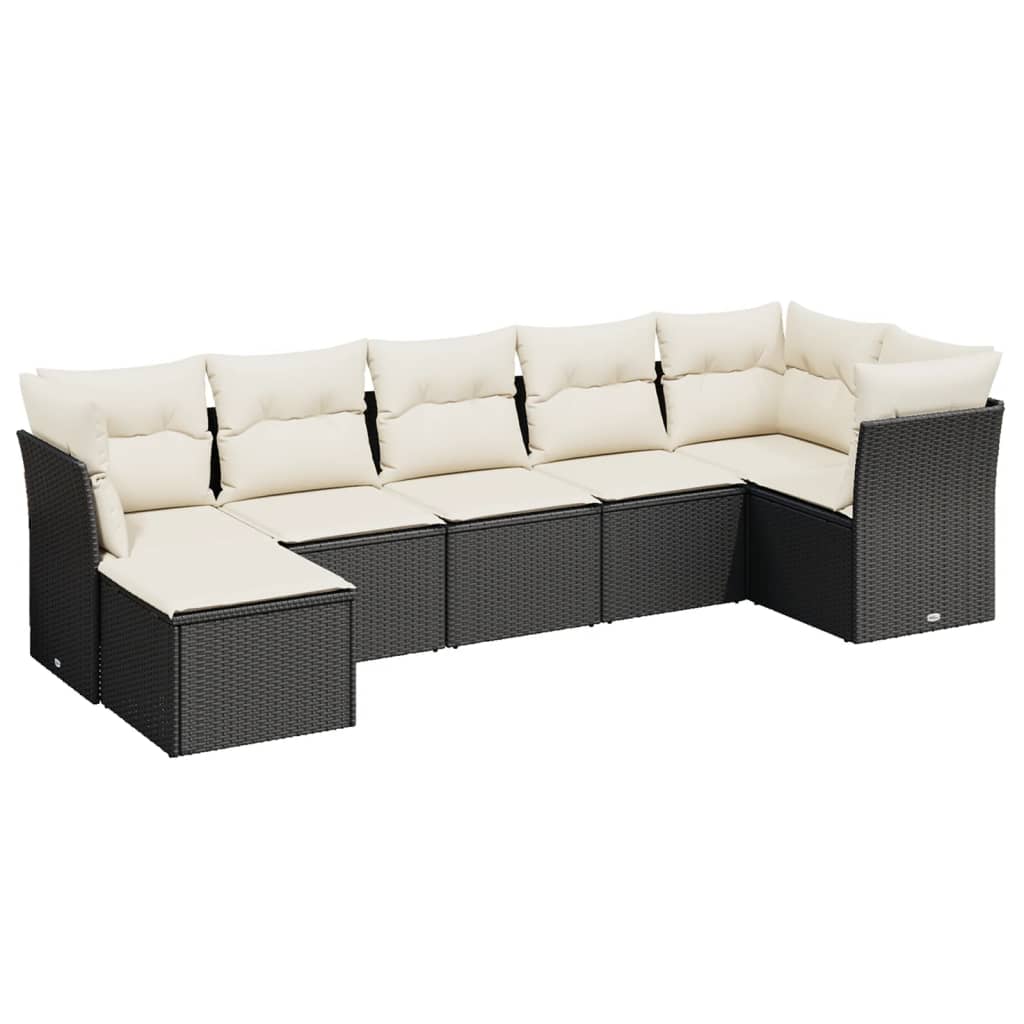 Salon de jardin 7 pcs avec coussins noir résine tressée