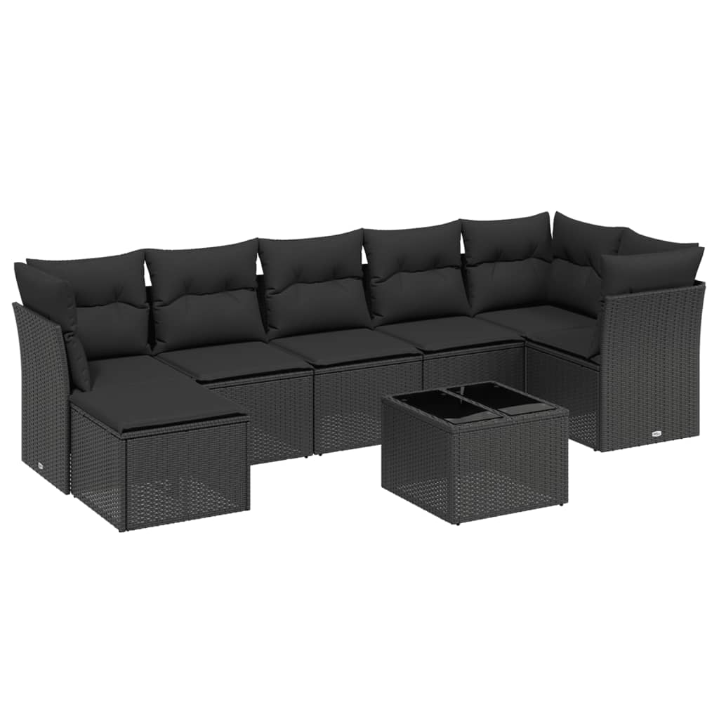 Salon de jardin 8 pcs avec coussins noir résine tressée