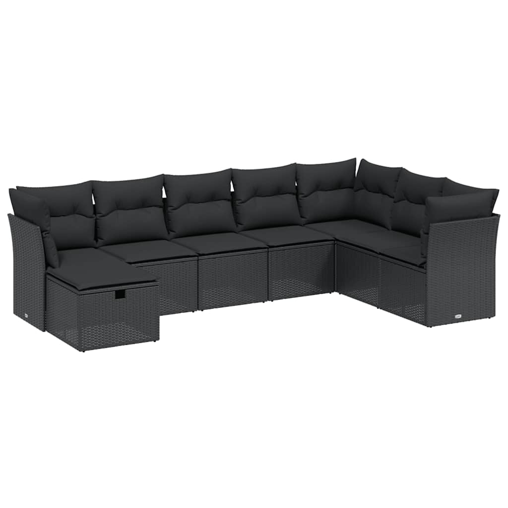 Salon de jardin 8 pcs avec coussins noir résine tressée