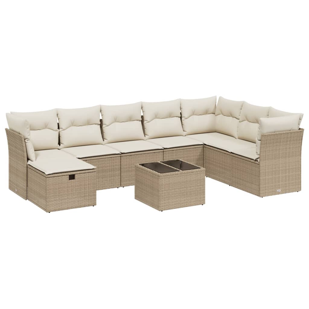 Salon de jardin avec coussins 9 pcs beige résine tressée