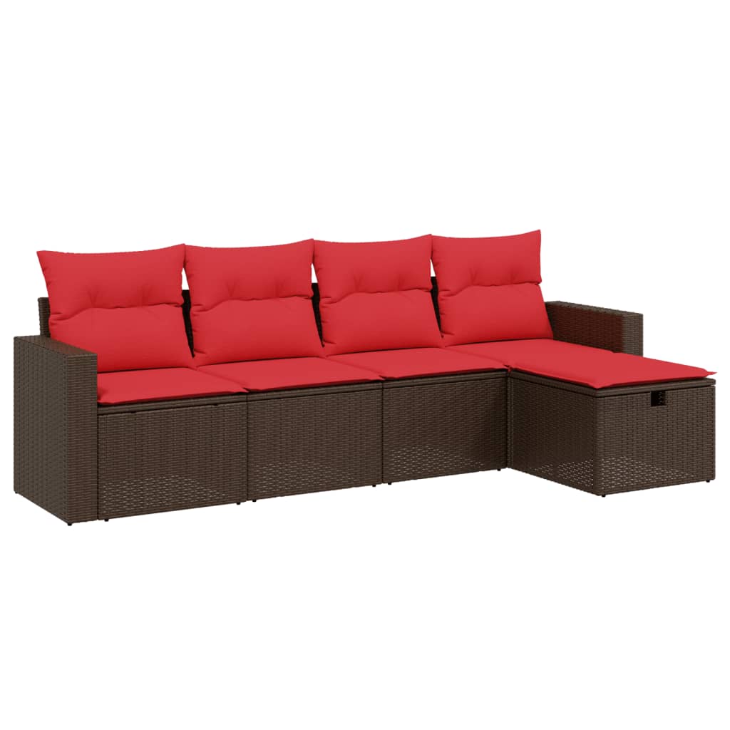 Ensemble de canapé de jardin 5 pcs avec coussins marron résine tressée