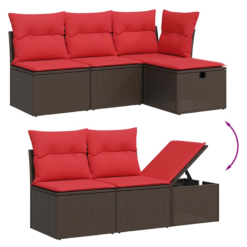 Ensemble de canapé de jardin 5 pcs avec coussins marron résine tressée
