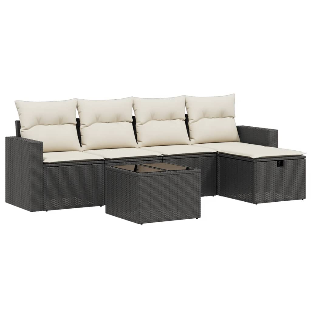 Salon de jardin 6 pcs avec coussins noir résine tressée