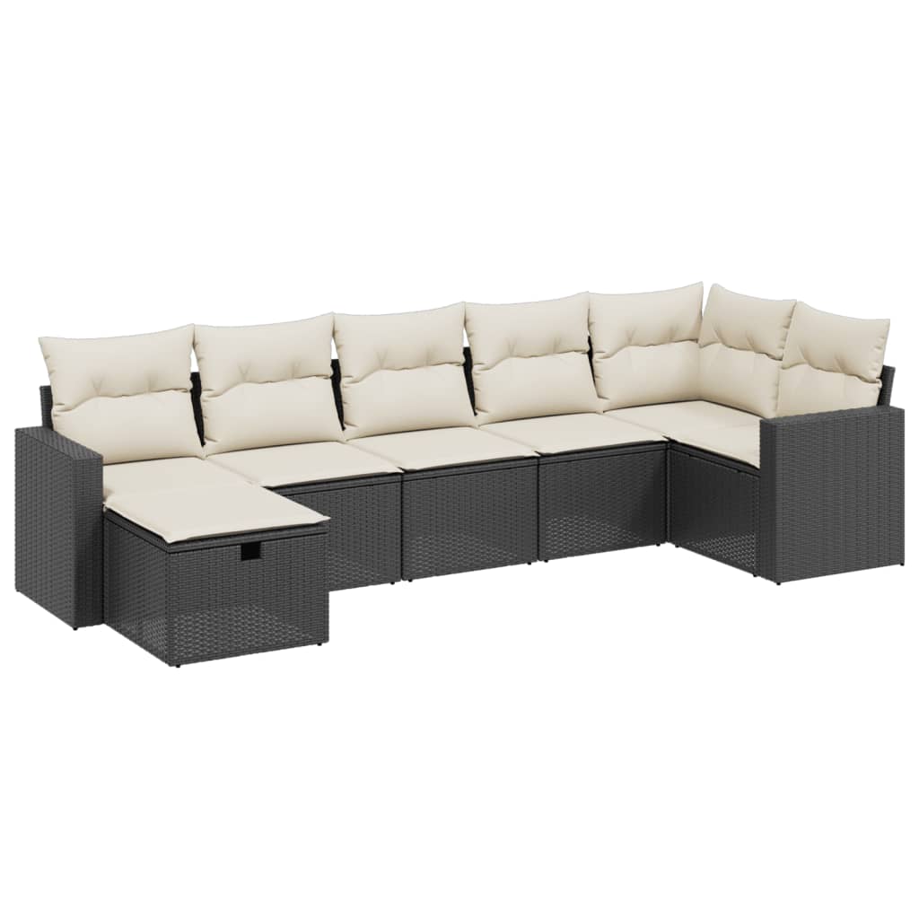 Salon de jardin 7 pcs avec coussins noir résine tressée