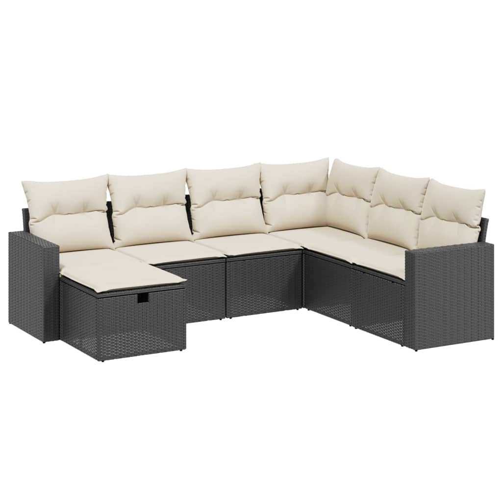 Salon de jardin 7 pcs avec coussins noir résine tressée