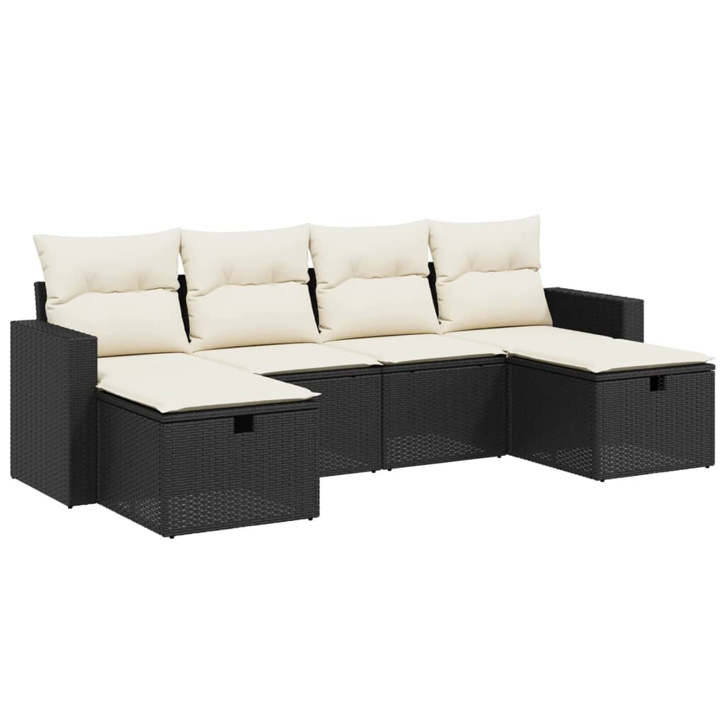 Salon de jardin 6 pcs avec coussins noir résine tressée