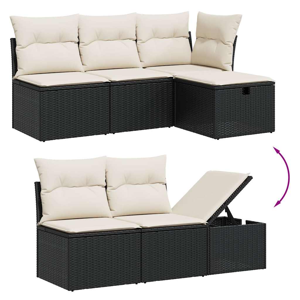 Salon de jardin 5 pcs avec coussins noir résine tressée