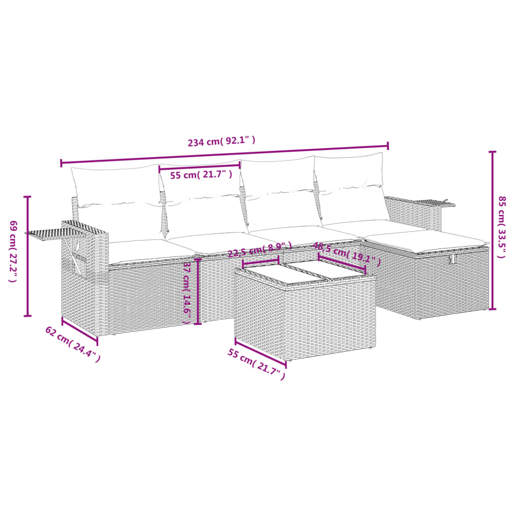 Salon de jardin avec coussins 6 pcs beige résine tressée