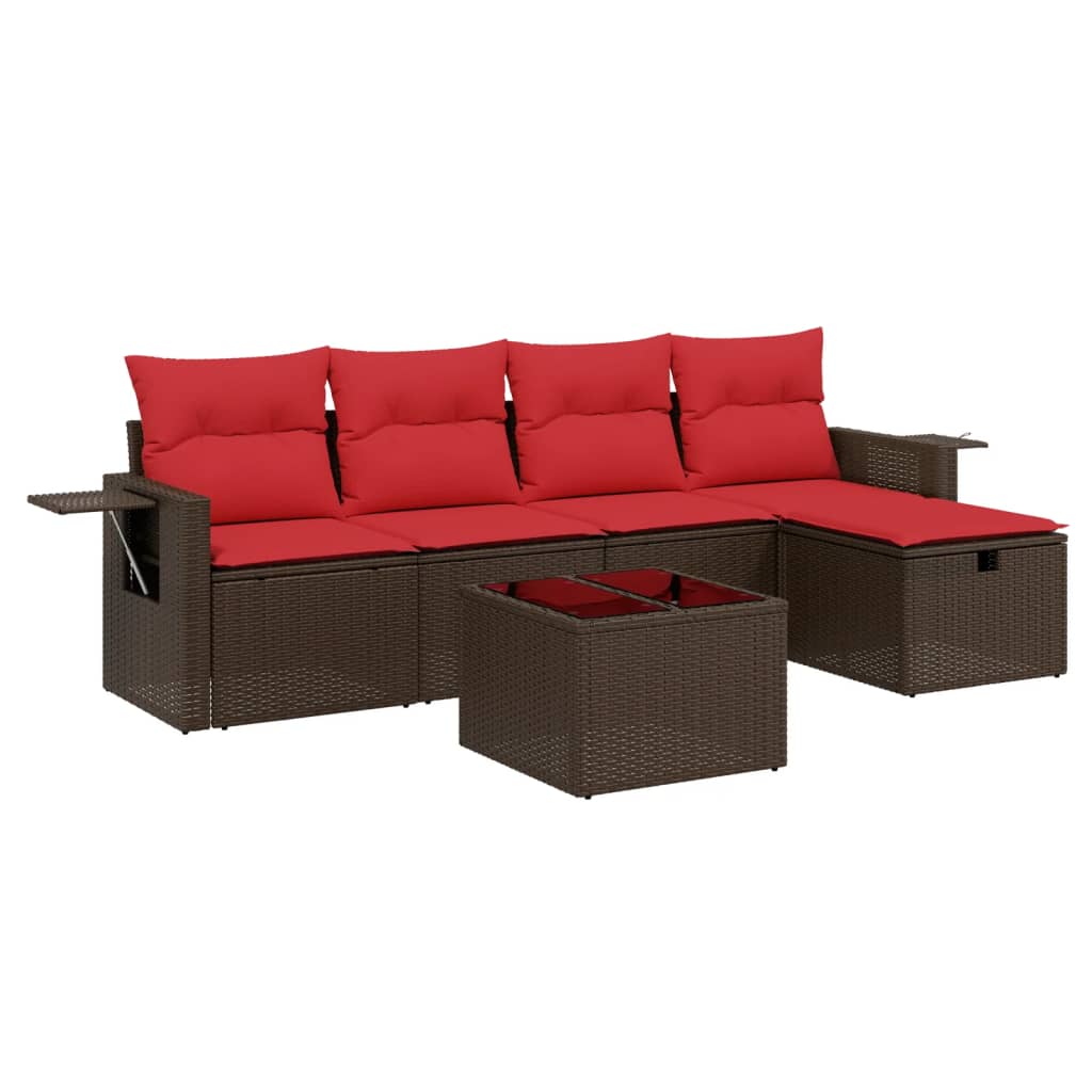 Ensemble de canapé de jardin 6 pcs avec coussins marron résine tressée