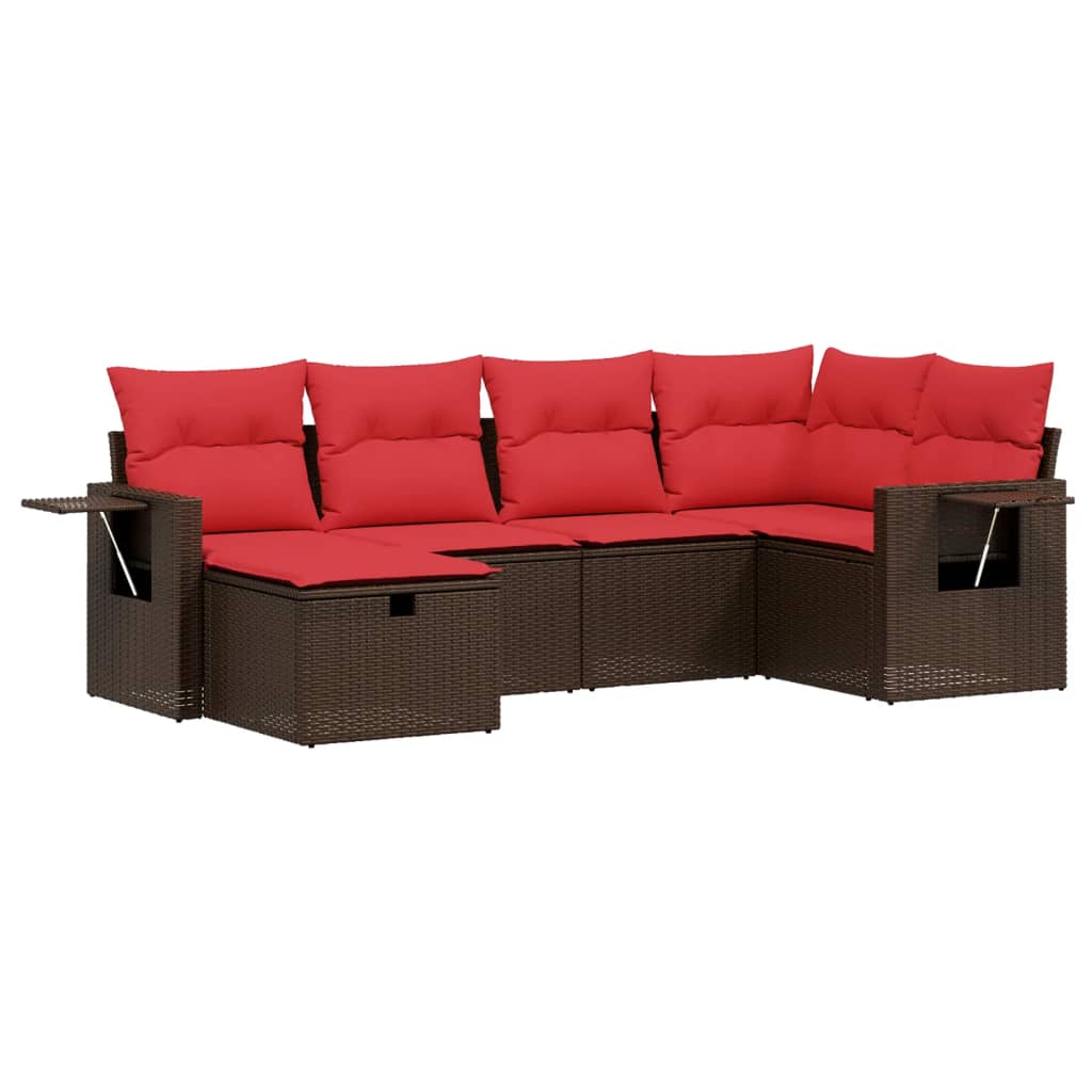 Ensemble de canapé de jardin 6 pcs avec coussins marron résine tressée