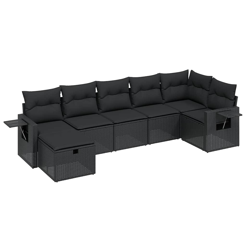 Salon de jardin 7 pcs avec coussins noir résine tressée
