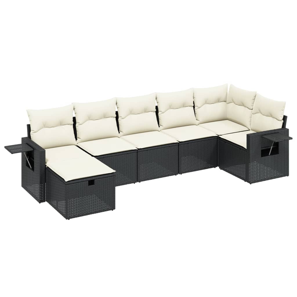 Salon de jardin 7 pcs avec coussins noir résine tressée