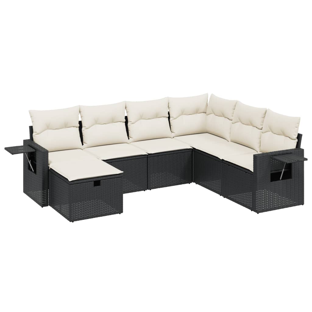 Salon de jardin 7 pcs avec coussins noir résine tressée