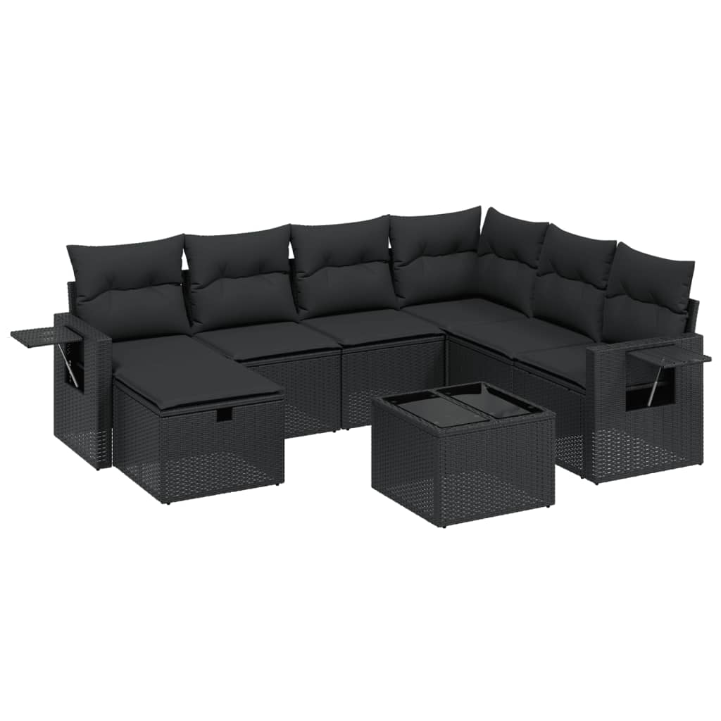 Salon de jardin 8 pcs avec coussins noir résine tressée
