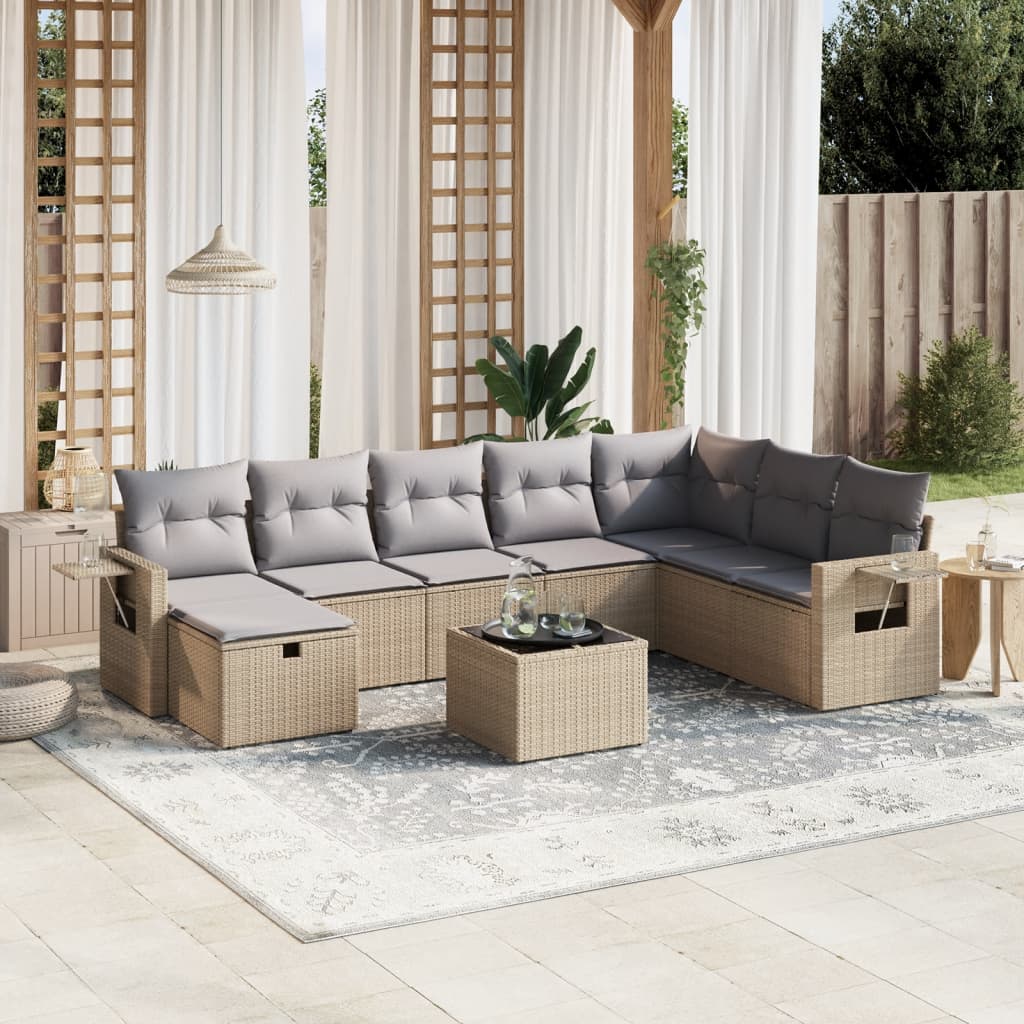 Salon de jardin avec coussins 9pcs mélange beige résine tressée Salons de jardin vidaXL