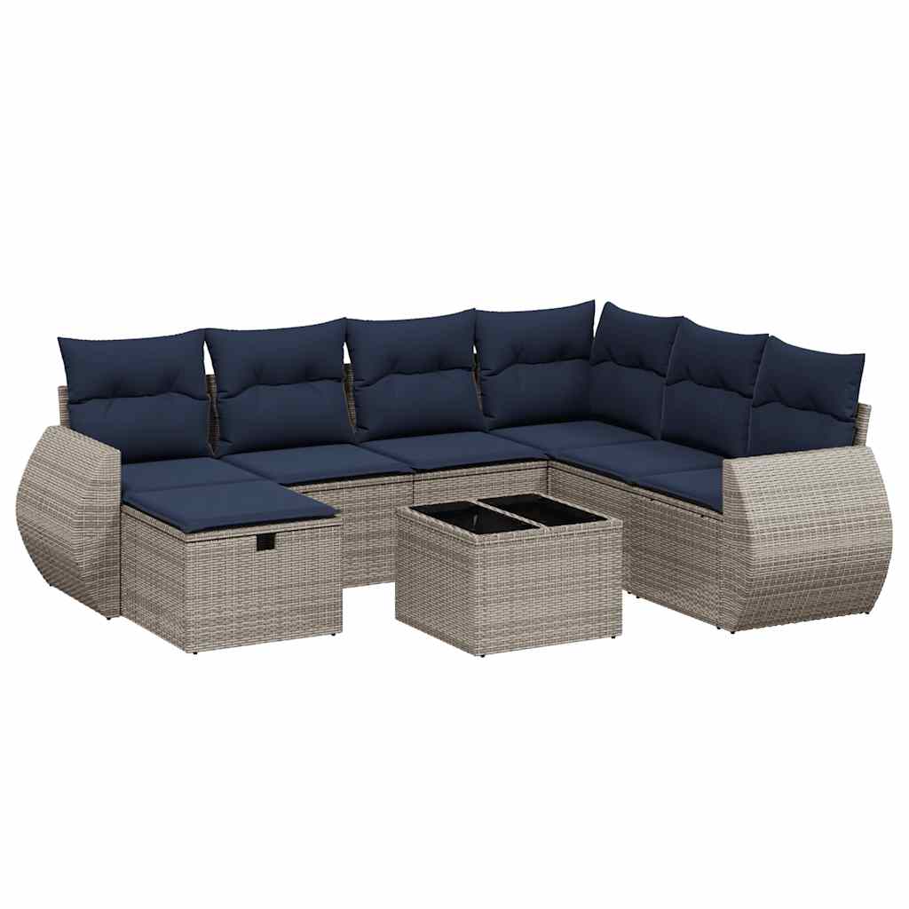 Ensemble de canapé de jardin 8 pcs avec coussins gris résine tressée