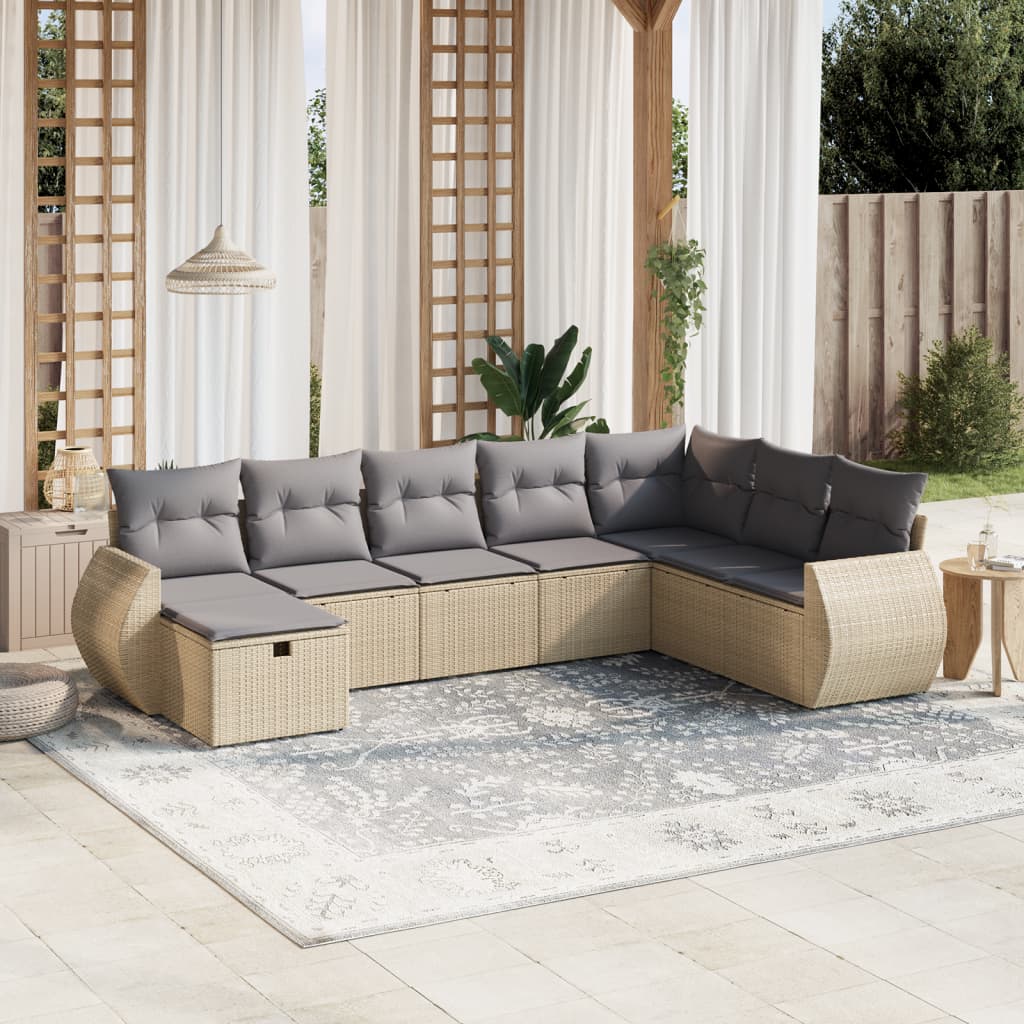 Salon de jardin avec coussins 8pcs mélange beige résine tressée Salons de jardin vidaXL