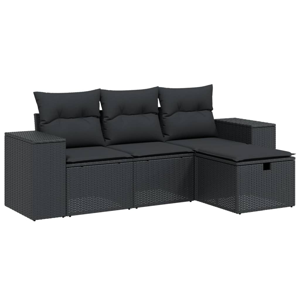 Salon de jardin 4 pcs avec coussins noir résine tressée Salons de jardin vidaXL