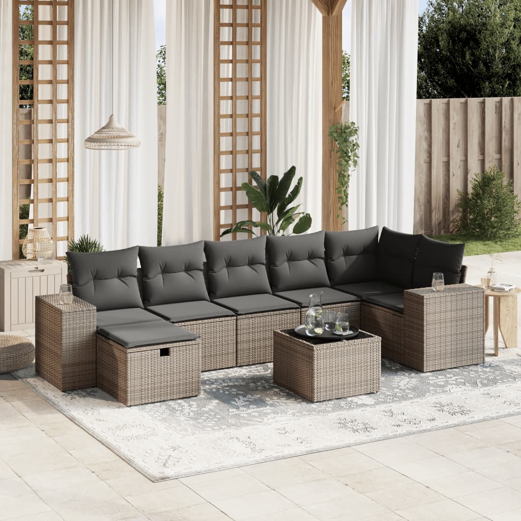Salon de jardin 8 pcs avec coussins gris résine tressée Salons de jardin vidaXL