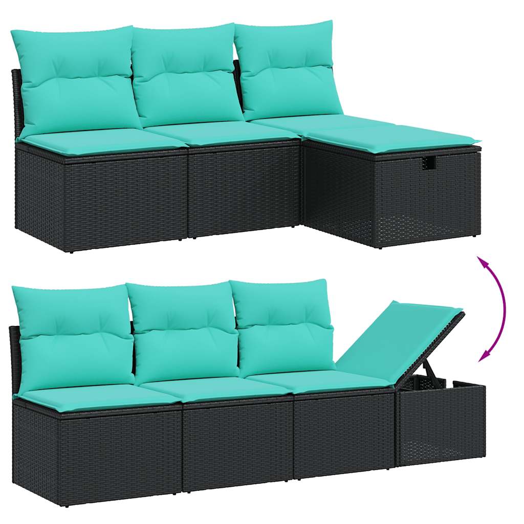 Ensemble de canapé de jardin 8 pcs avec coussins noir résine tressée