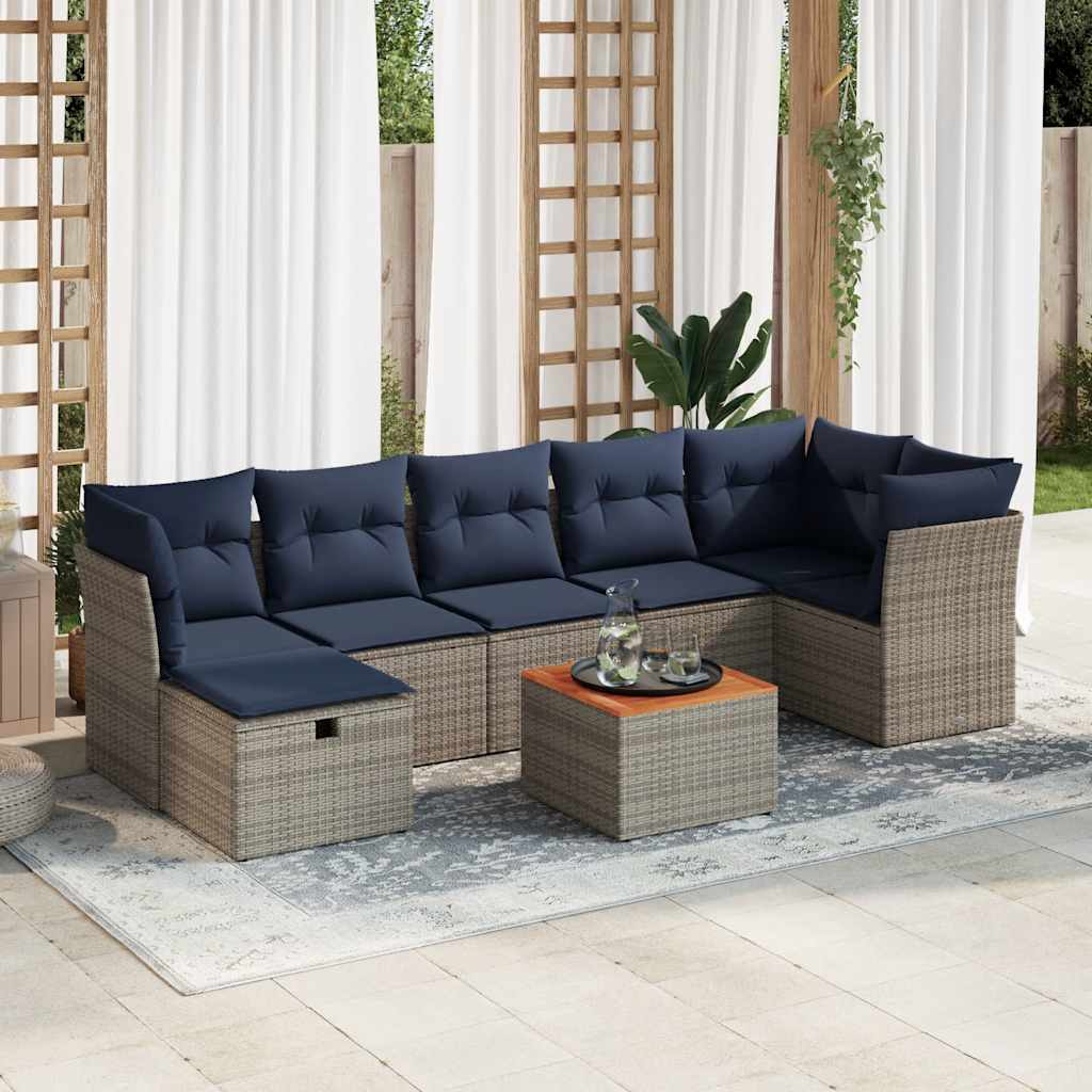 Ensemble de canapé de jardin 8 pcs avec coussins gris résine tressée