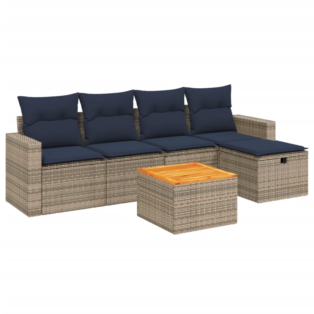 Ensemble de canapé de jardin 6 pcs avec coussins gris résine tressée
