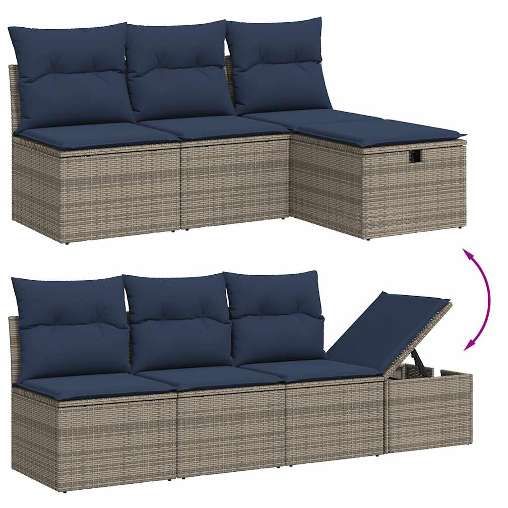 Ensemble de canapé de jardin 9 pcs avec coussins gris résine tressée