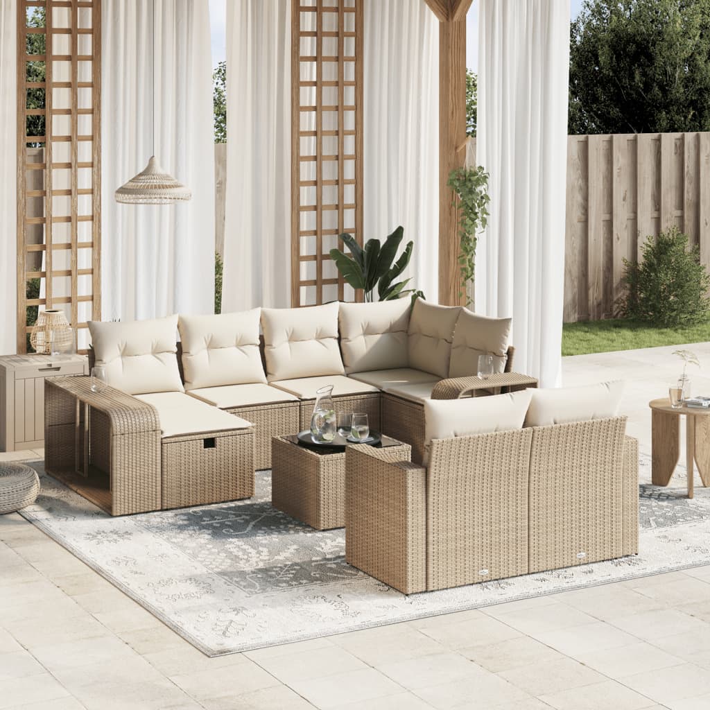 Salon de jardin 11 pcs avec coussins beige résine tressée Salons de jardin vidaXL