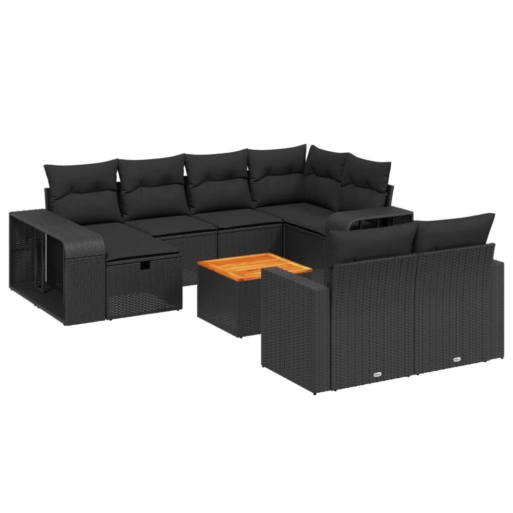 Salon de jardin 11 pcs avec coussins noir résine tressée Salons de jardin vidaXL