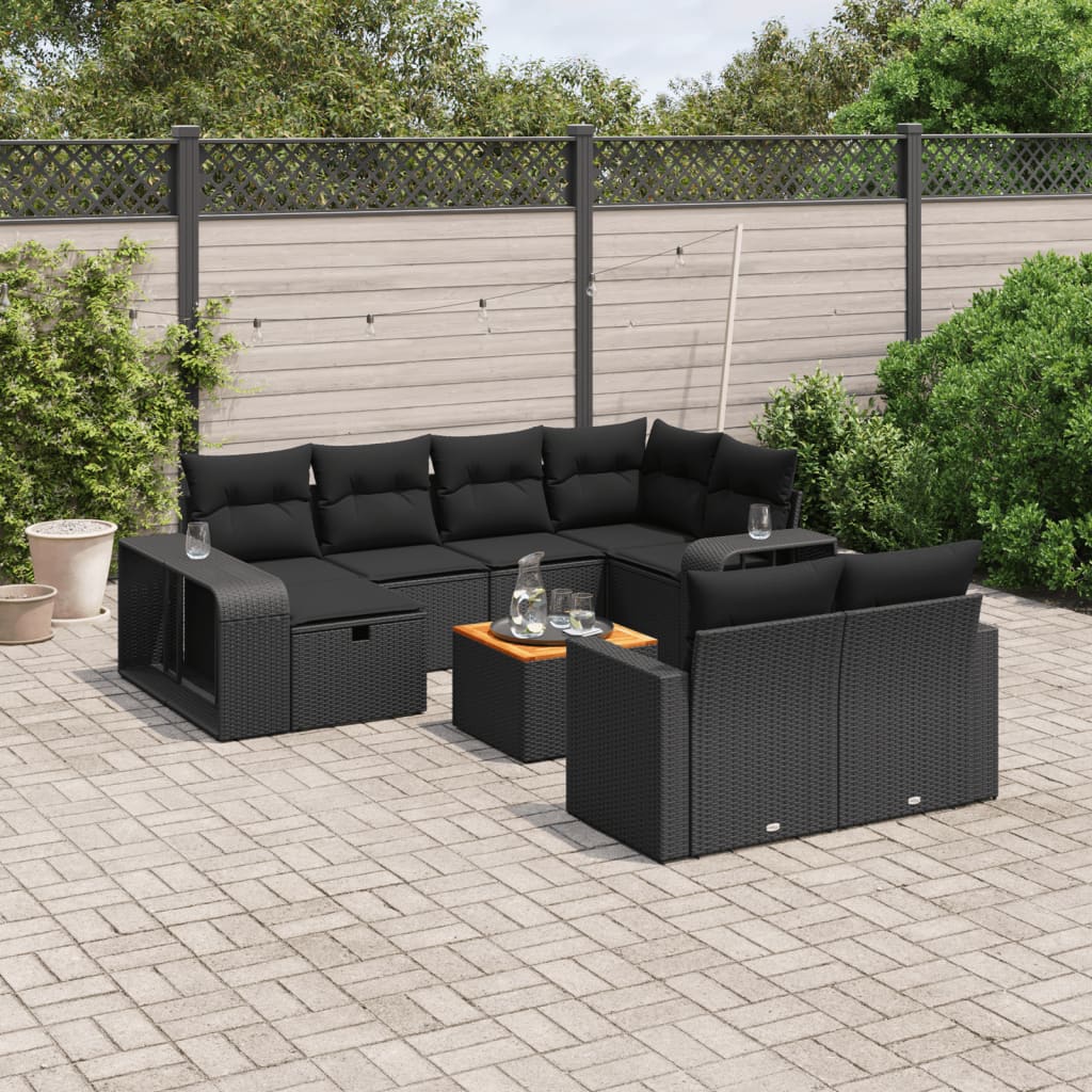 Salon de jardin 11 pcs avec coussins noir résine tressée Salons de jardin vidaXL